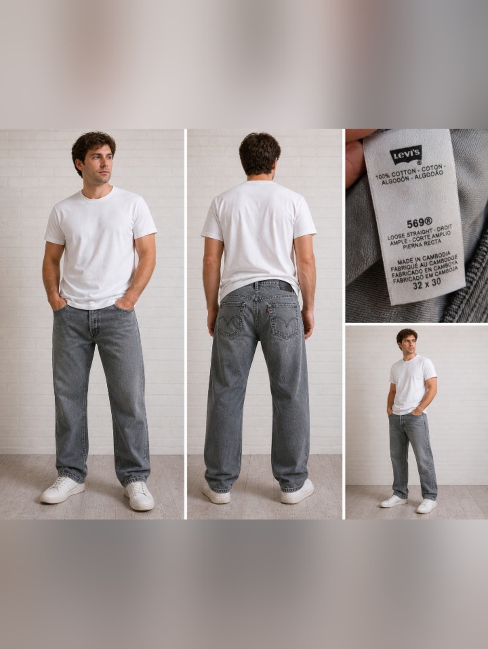 levis jeans mens gray wash straight leg zip pockets  fit classic denim 32/30